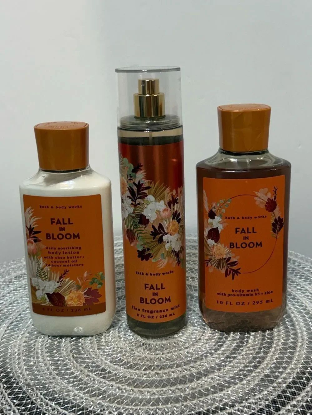 BBW Fall In Bloom Fragrance Mist and Body Lotion and Body Wash Set of 3 NWT